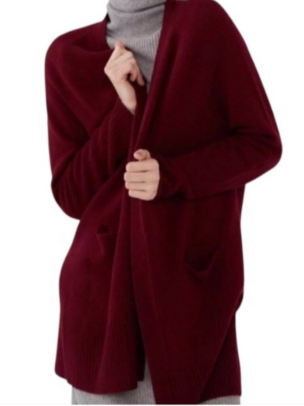 Revive cashmere Open-Front Burgundy Women’s Cardigan Sweater